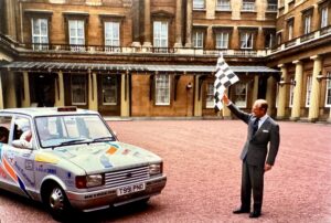Prince Philip waving the boys off on their epic road trip