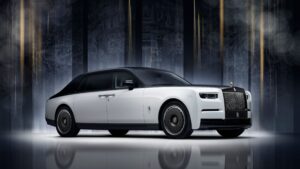 A external view of the new limited edition Rolls Royce Phantom Centenary Private Collection in it unique colours