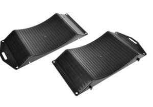 An image of a a pair of car tire shoes. Used to preserve the shape of a tire when parked up for long periods