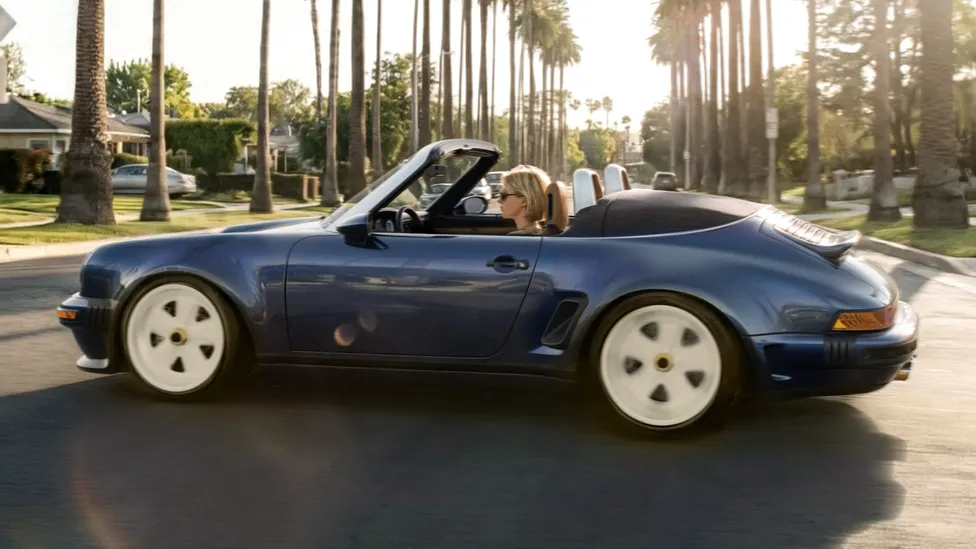 Porsche 911 Carrera Cabriolet Reimagined by Singer Vehicle design, Blue car white wheels