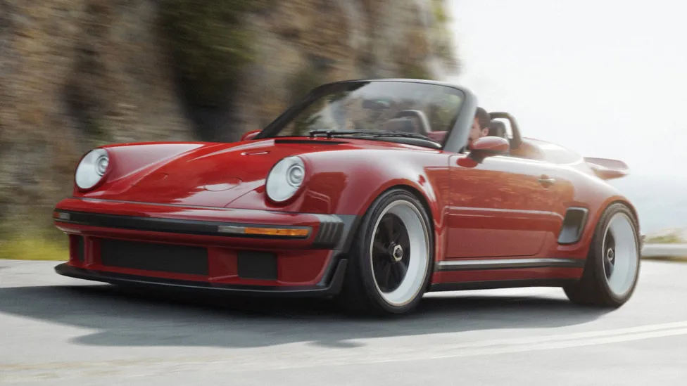 Porsche 911 Carrera Cabriolet Reimagined by Singer Vehicle design, Re car, roof down, front shot