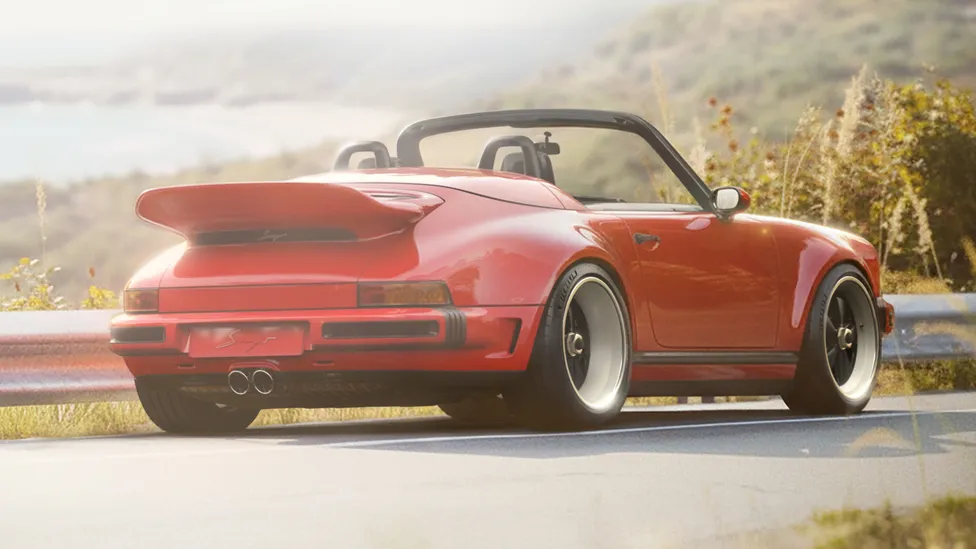 Porsche 911 Carrera Cabriolet Reimagined by Singer Vehicle design, Re car, roof down, rear shot