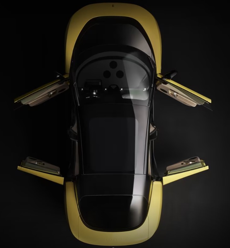 Yellow Ferrari Luce image from above with innovative door design